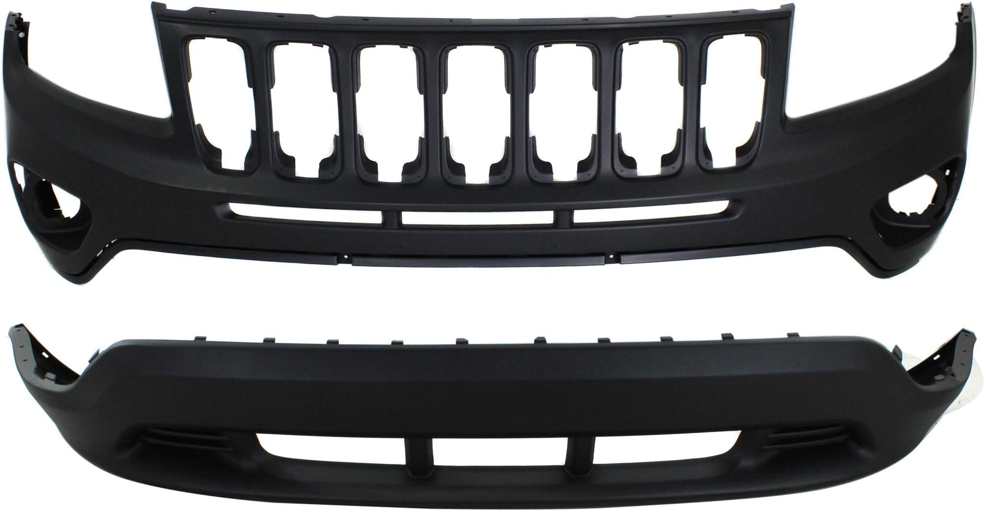 Evan Fischer Bumper Cover Set Compatible with Jeep Compass 2011-2017, Front, Upper and Lower, (Upper - Primed, Lower - Textured) - MK Platform, For models without Tow Hooks