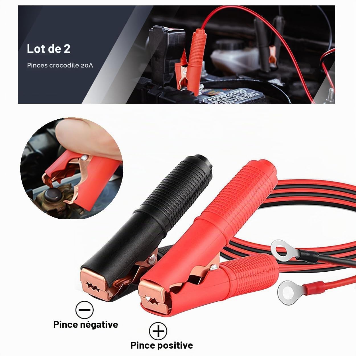 Pince Crocodile Batterie 12V 24V avec Fusible Pinces Crocodiles Voiture Pince pour Cable Batterie 30A 14AWG, for Automotive Battery Other Equipment (3 m)