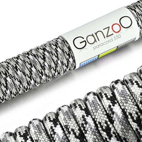 Ganzoo paracord 550 sznur nylonowy typ 3 4 mm, wielokolorowa linka 30 m do bransoletki, węzłów i plecionek, rękodzieło, biwak, outdoor, survival, konstrukcja z 7 wewnętrznych rdzeni