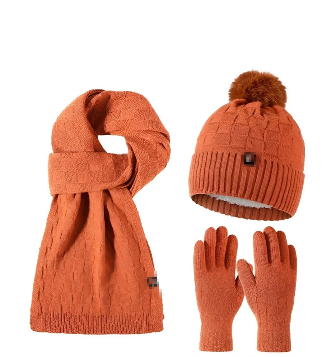 Pohullan Juego de gorro, bufanda y guantes de lana, gorro de terciopelo para mujer, bufanda de punto de forro polar, guantes y gorros