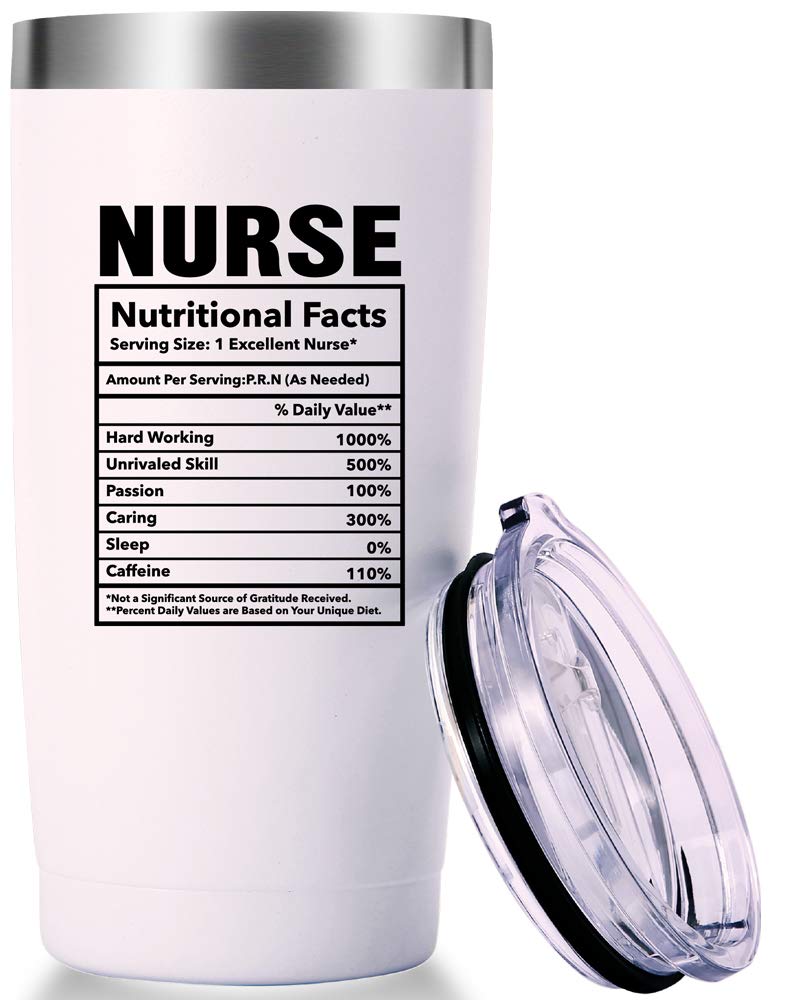 AMZUShome Nurse Nutritional Facts Mug.Nurses Week,Nurse Practitioner,Nurse Appreciation,Nursing School Graduation Gifts.Birthday,Christmas Gifts for Nurse Tumbler(20oz White)
