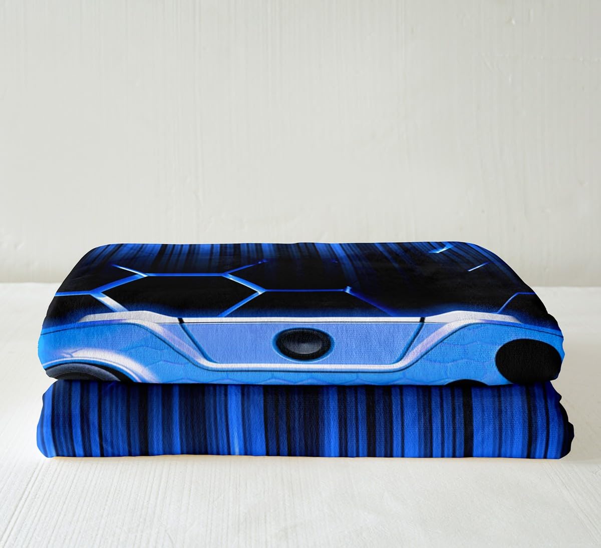 Manfei Coperta con motivo gamepad a nido d'ape, motivo geometrico blu, per bambini e ragazzi, moderna, in pile morbido e traspirante, 228 x 228 cm