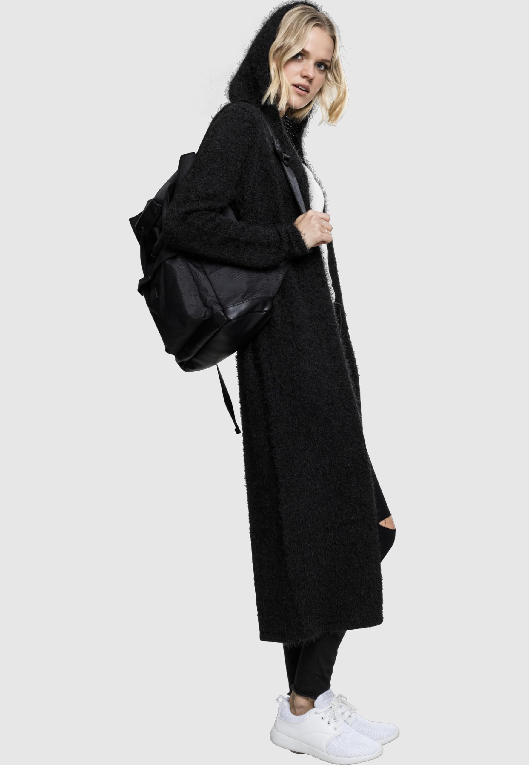 Urban Classics Ladies Hooded Feather Cardigan Donna Cardigan Nero