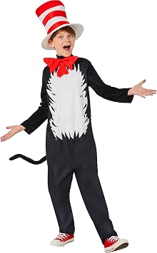 InSpirit Designs Dr. Seuss Kids Cat in the Hat Union Suit | Officially Licensed | Kids Costume | Jumpsuit Costume, L