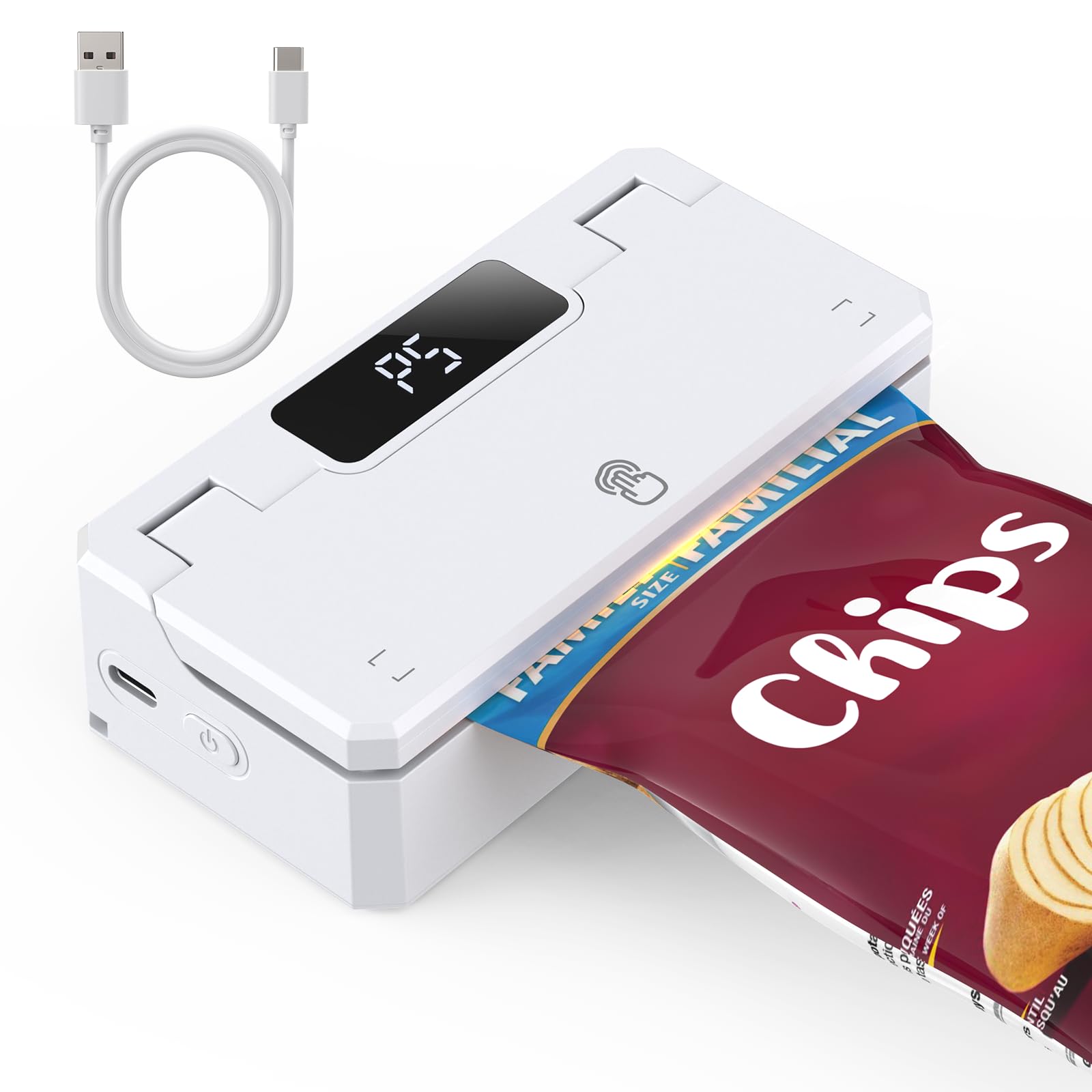 シーラー 家庭用 ヒートシーラー 小型 フードシーラー: type-c充電式 3000mAh 5ギア 12cm バッグシーラー LEDディスプレ 背面マグネット カッター付き ハンディシーラー 予熱不要 操作簡単 ミニ 密封機 スナック お菓子 チップ 袋 小分け 食べかけ 卓上 シーラー コンパクト 軽量 携帯便利 日本語取扱説明書(ホワイト)