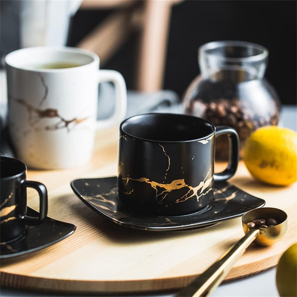 Marbling Matte Gold Products Series Japanese Black And White Cup And Saucer Case Tea Glass Coffee(C)