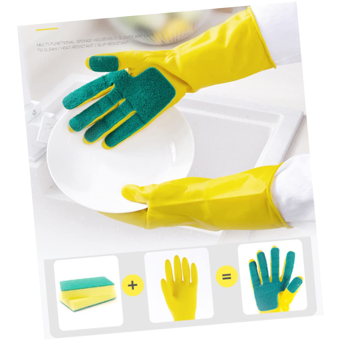 minkissy 3 Paia Guanti da Lavoro Domestico Guanti di Spugna per Lavare i Piatti da Cucina lavapiatti riutilizzabili per la Pulizia Pulizie domestiche Yellow
