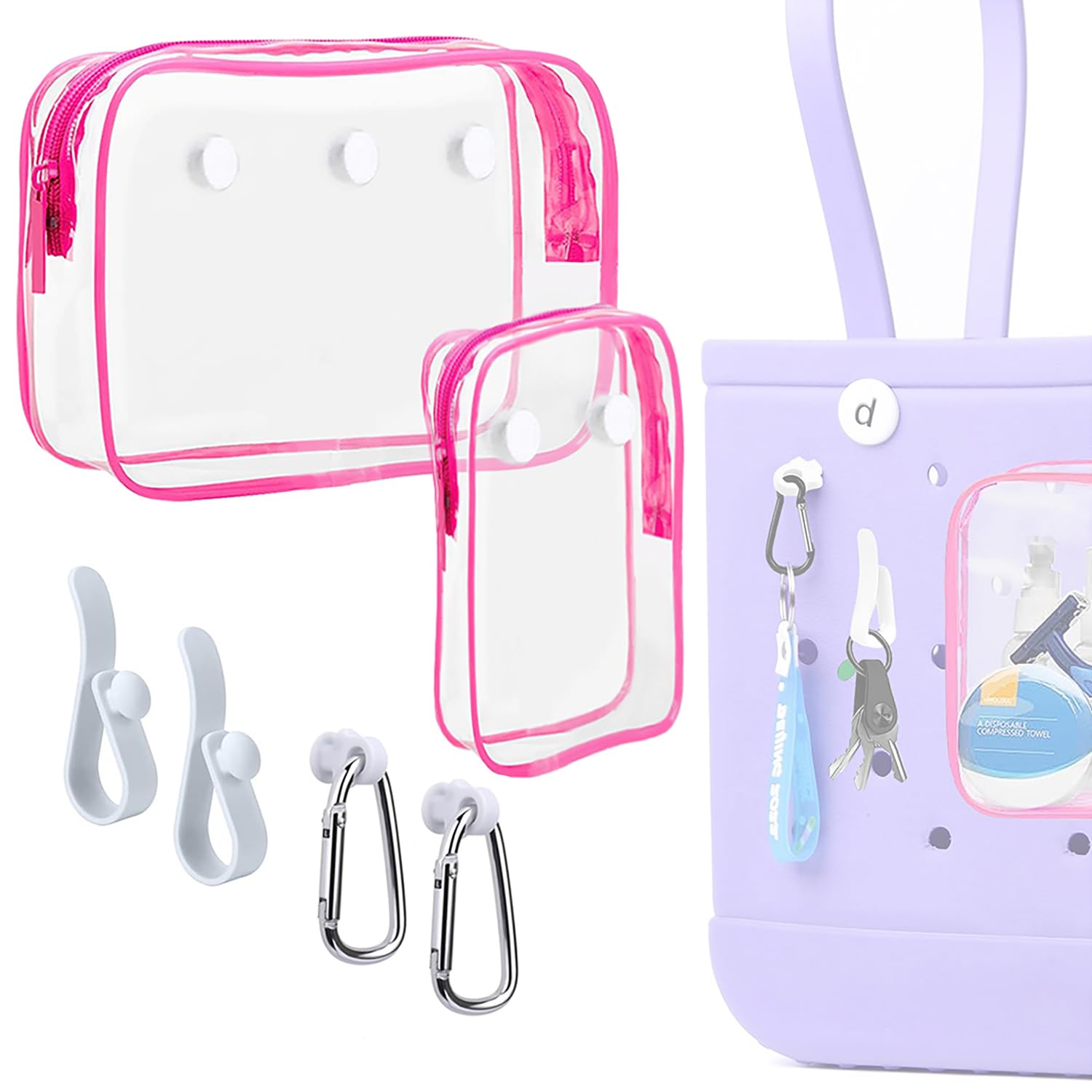 Transparente Bogg Strandtasche mit 2 Einsteckhaken, Zubehör für Bogg Bags, Reisen, Make-up, saubere Toilettenartikel, Pinsel-Organizer, Kosmetik-Trennwand, Aufbewahrung, Innentasche, 3