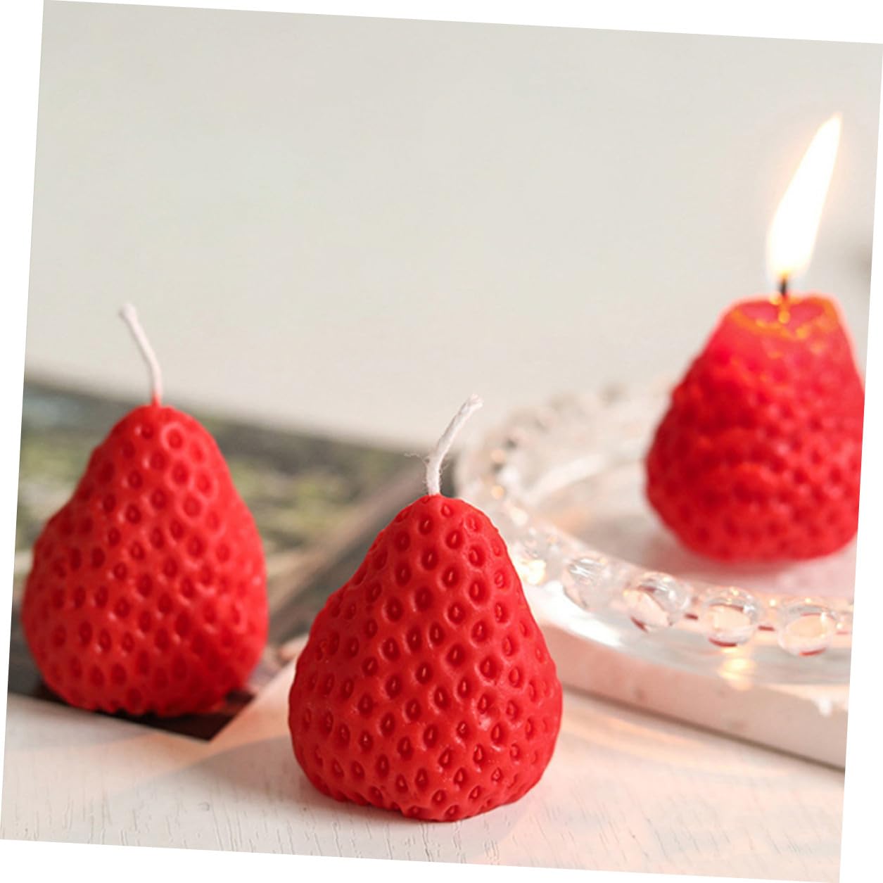Set 9 Candele Profumate alla Fragola in Paraffina, Decorazioni Alimentari Sicure senza Fumo, Candele per Aromaterapia e Feste, per Casa e Regalo a Donne e Amiche