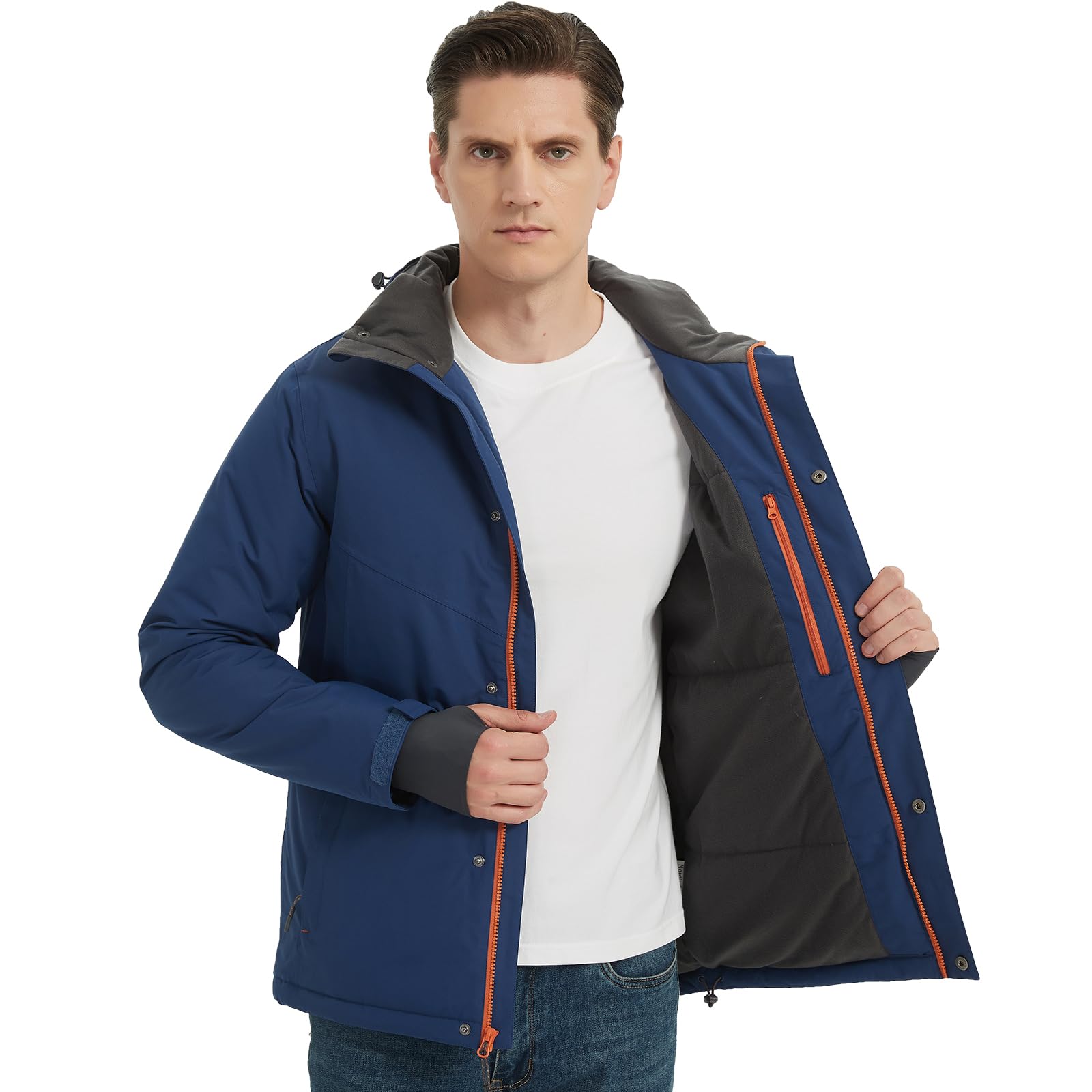 NORDIC OUTLAND Giacca da sci invernale da uomo,Cappotto da neve isolato Waterpoof,Giacca a vento con cappuccio calda antivento