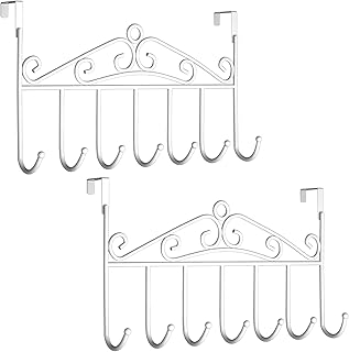 Youdepot Over The Door Hook Over Door Coat Rack Over Door Towel Rack Door Hooks,Door Hanger Hook of Bathroom,Clothes,Belt, Hat,Behind Back of Bathroom, Towel Hanger 2 Pieces 7 Hooks, White.