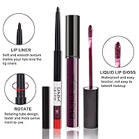 Vista 3 de evpct Juego de 2 lápices delineador de labios y lápiz labial líquido mate de 24 horas, color ciruela púrpura, maquillaje para mujer, lápiz labial