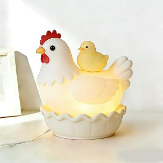 Chicken Night Light - Cute Lamp with Hen & Chicks, Soft Glow USB Powered Table Lamp, Portable Resin Nightlight for Nursery & Bedroom, Funny Chicken Decor & Birthday Gifts