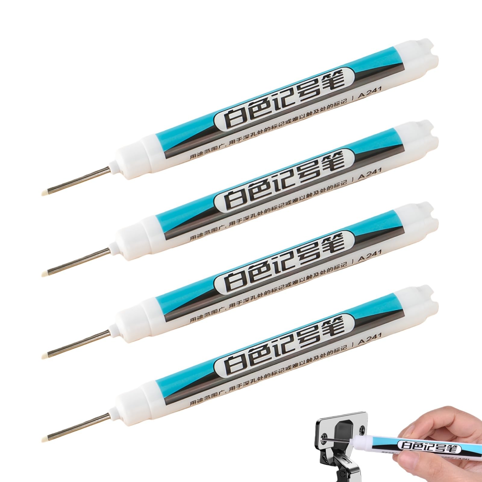 REINREUDE 4PCS White Permanent Marker Pen, Fine Tip Permanent Marker Pens, White Waterproof and Quick Drying Fabric Pen, Waterproof Paint Marker Pen, Builders Marker Pens & Carpenters Tools (0.7mm)