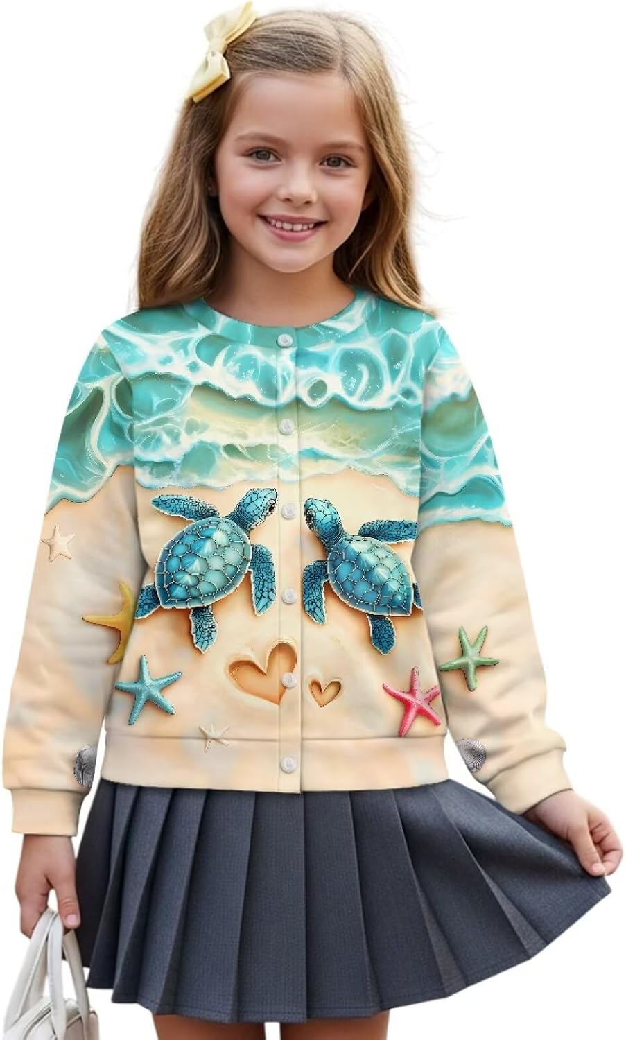 Girls Crewneck Cardigan Sweatshirt Button Down Kids Long Sleeve Cardigans for Outdoor 4-16Years