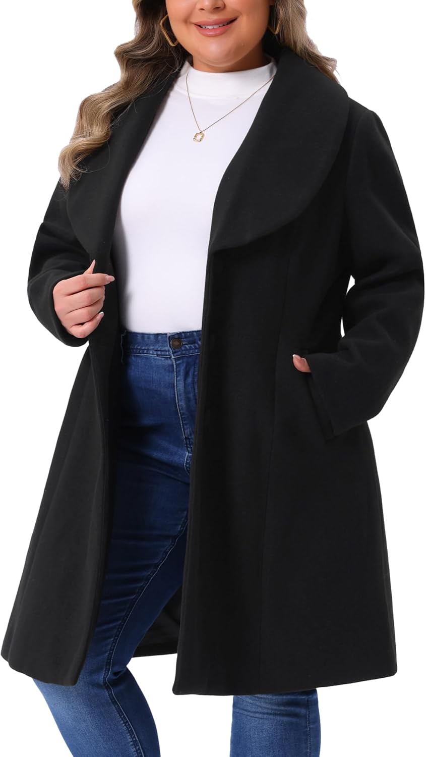 Agnes Orinda Plus Size Winter Coat for Women 2025 Fall Elegant Notched Shawl Collar Single Breasted Outerwear Trench Coat - Image 2
