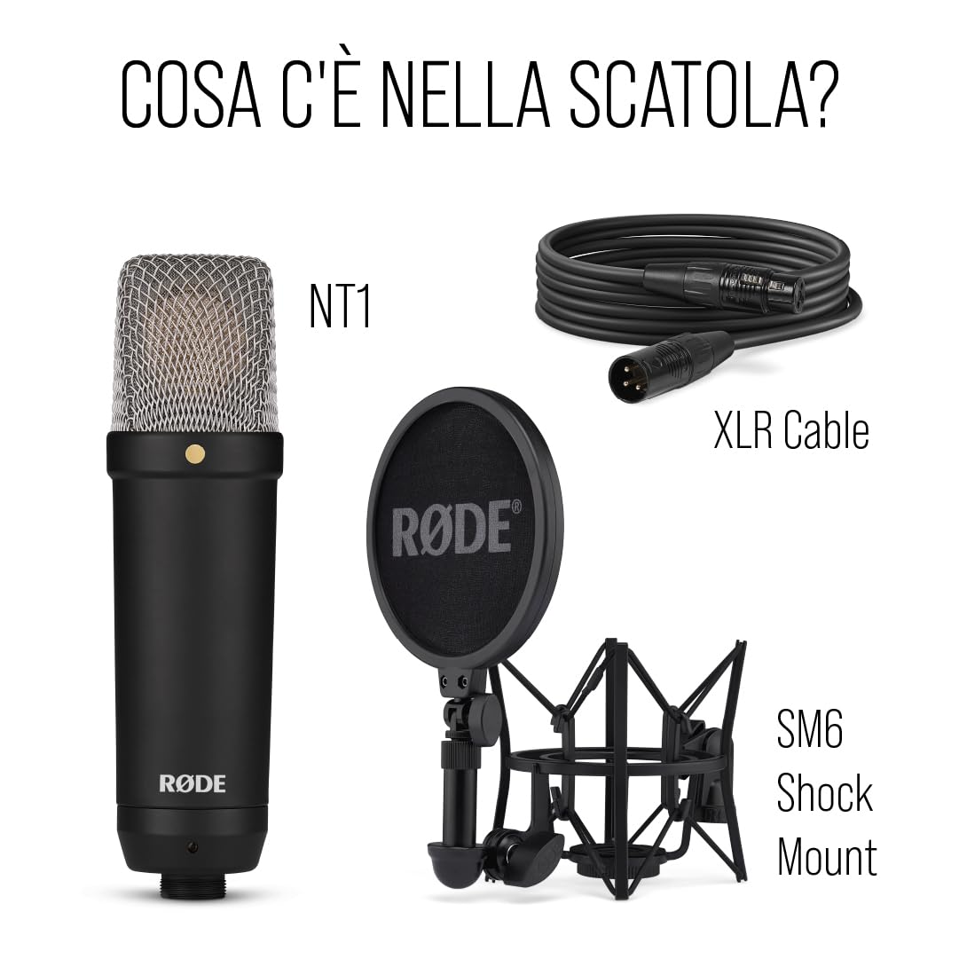 RØDE NT1 Signature Series, mikrofon kondensacyjny z dużą membraną, amortyzator, filtr pop, kabel XLR do nagrywania wokalu, streamingu i podcastów (Czarny)