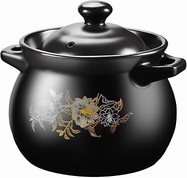 Ceramic Black Casserole Clay Pot with Lid, Clay Pots for Cooking Heat-Resistant Casserole Dish with Lid, Earthen Pots Cookware Stew Pot Stockpot for Cooking Hotpot Bibimbap and Soup,3L