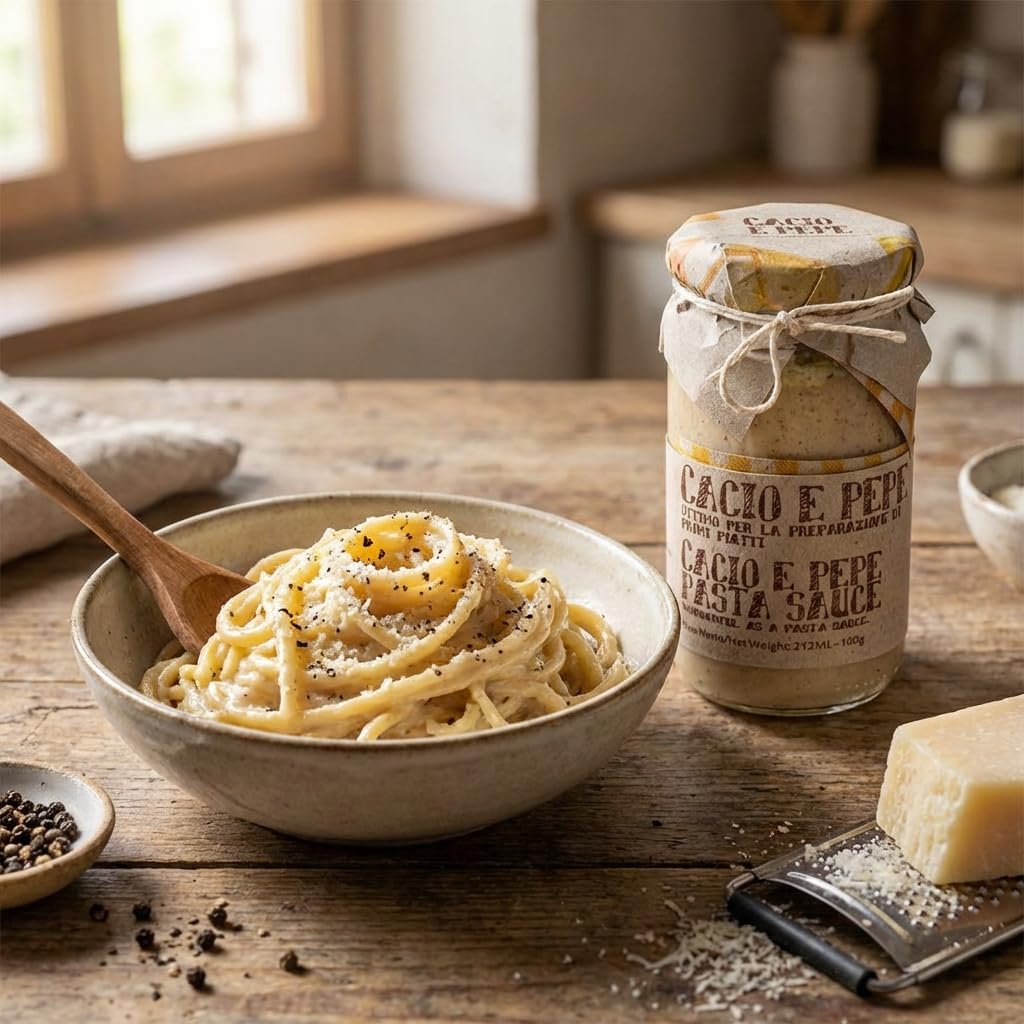 ARTIGIANI DEI SAPORI - Creamy Cheese and Pepper Pasta Sauce Jar, 6.3 oz. cacio e pepe, Product of Italy
