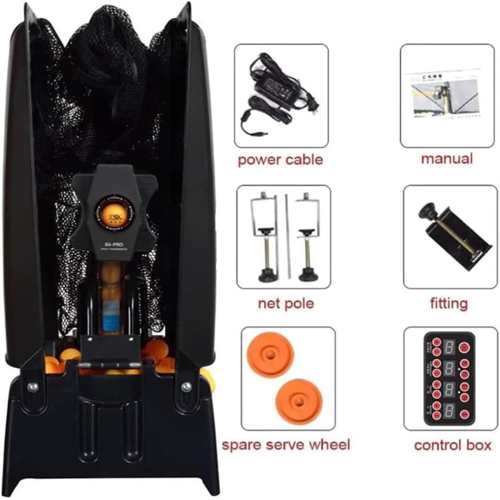 Robot Ping Pong,palline ping pong,50W Macchina Automatica per Palline Ping Pong,100 palline+2 ruote ricambio+retino raccogli palline+telecomando+asta porta-retino+Può contenere 300 palline
