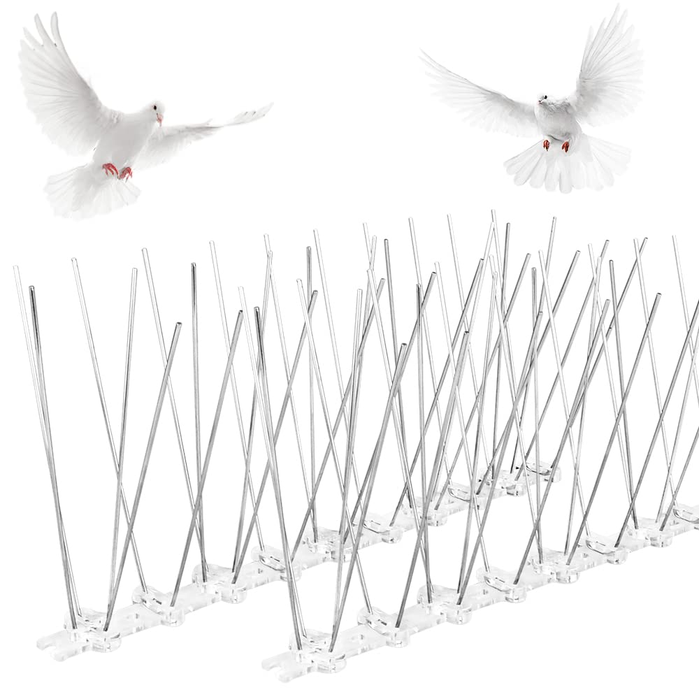Pinchos antipalomas, de acero inoxidable, protección contra pájaros, para techo, balcón, jardín, valla, fácil de montar, protección contra palomas, gorriones, 12 x 25 cm