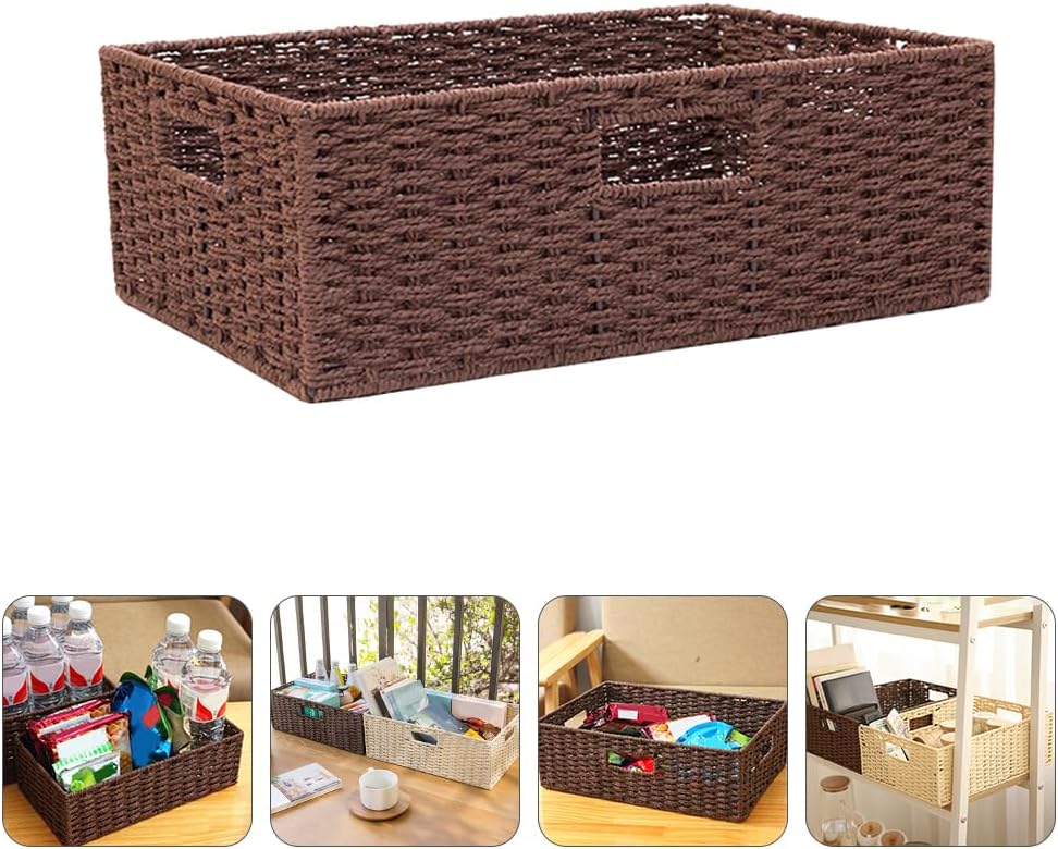 PRETYZOOM Handmade Rattan Woven Storage Basket Brown Storage Container with Handle for Organizing Blankets Toys and More Ideal Decorative Storage Bin for Home and Living Spaces
