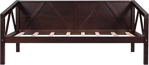 Miniatura 5 de Harper & Bright Designs Marco de madera tamaño individual, soporte de listones de madera, no necesita somier, color espresso Espresso,Gris,Blanco