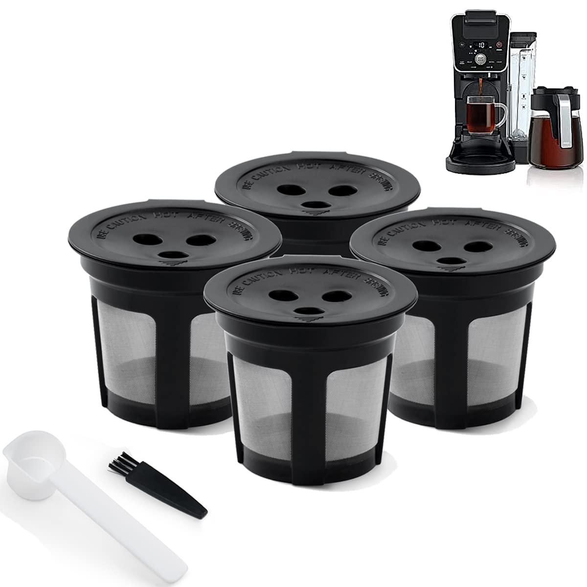 Ninja Reusable K Cups 4 Pack Refillable Coffee Pods for Ninja Dual Brew Coffee Maker Permanent K Cups Filters Compatible with Ninja CFP201 CFP301 Dual Brew Pro Machine