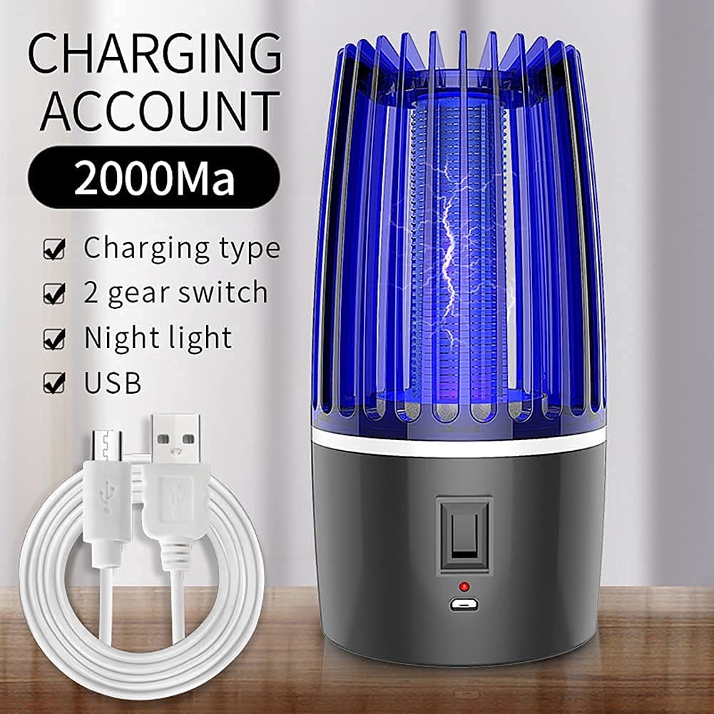 Lámpara eléctrica para Matar Mosquitos 2 en 1, fotocatálisis Fly Bug S Lamp USB/batería Powered Mosquito Trap Night Light para Interiores y Exteriores (USB y 4000Ma)