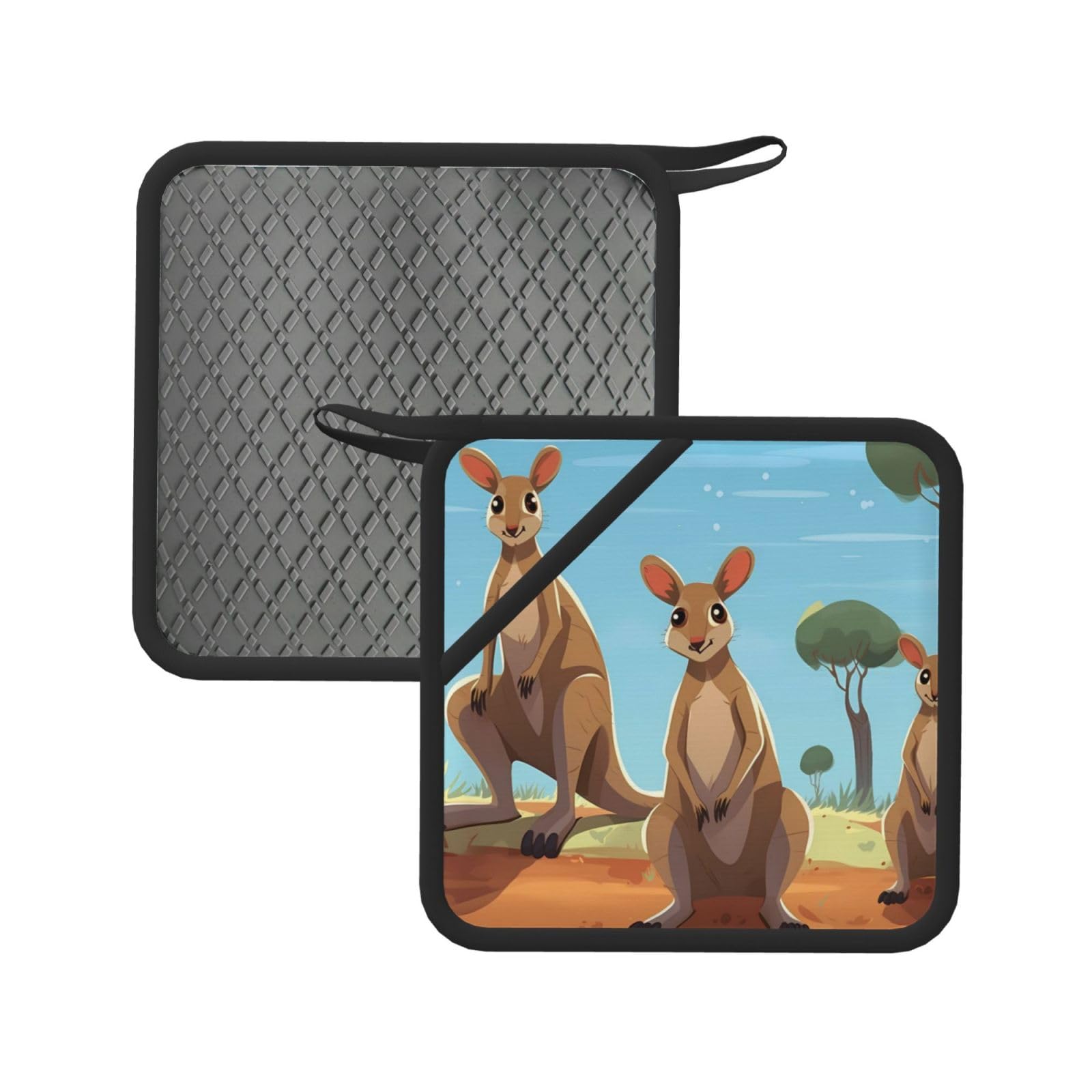 Pot Holders Set of 2PCS Heat Resistant Oven Hot Pads Funny for Kangaroo Zoo Pot Holders Soft Cotton Lining Potholders Non-Slip Silicone Kitchen Potholders for Cooking Oven BBQ Kitchen Accessories