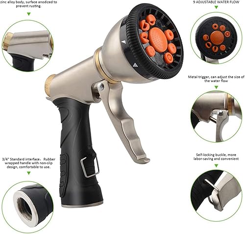 Miniatura 5 de Boquillas de tubería de agua de alta presión de aleación de zinc con conectores de manguera de jardín, 9 modos de descarga, rociador de agua de alta