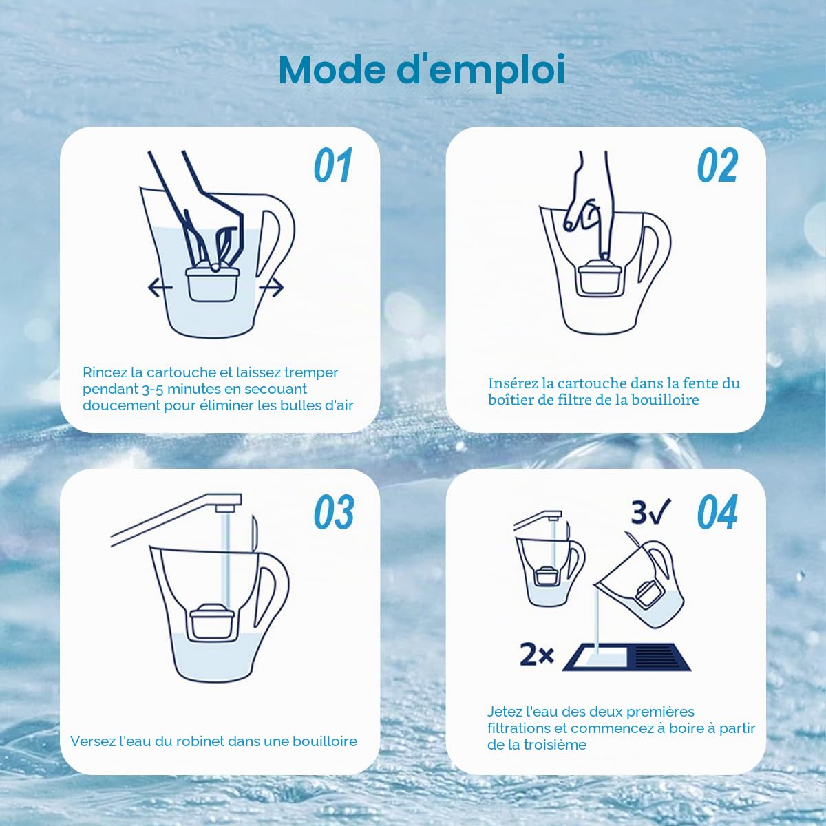 Cartouche de Filtre à Eau Compatible avec Brita® Maxtra Pro® Maxtra+® Plus All-in-1, BREOILUTLE Remplacement Du Filtre à Eau Compatible avec Brita® Marella® Réduit Les Chlore (8, Classic)