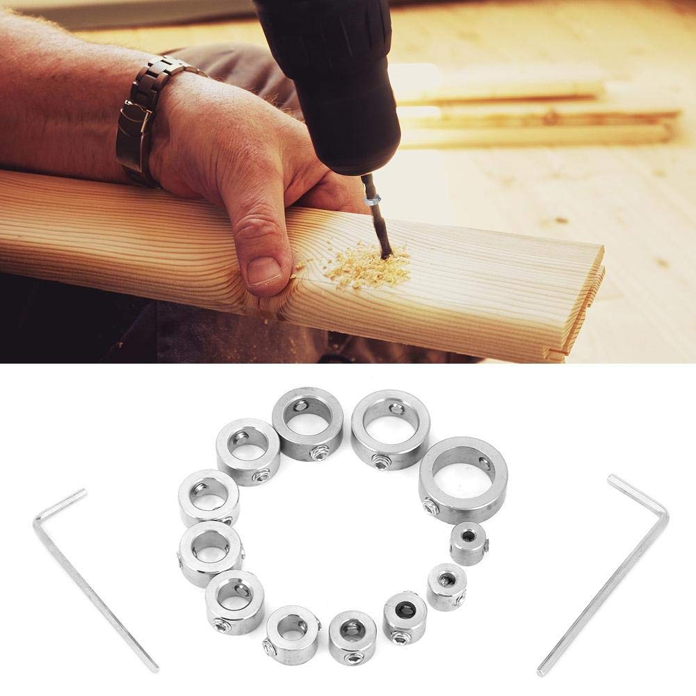 Drill Stop Set, 12 pezzi 3-16 mm Trapano in acciaio inossidabile Bit di arresto della profondità Anello limite di perforazione con chiave esagonale per stringere il set di arresti
