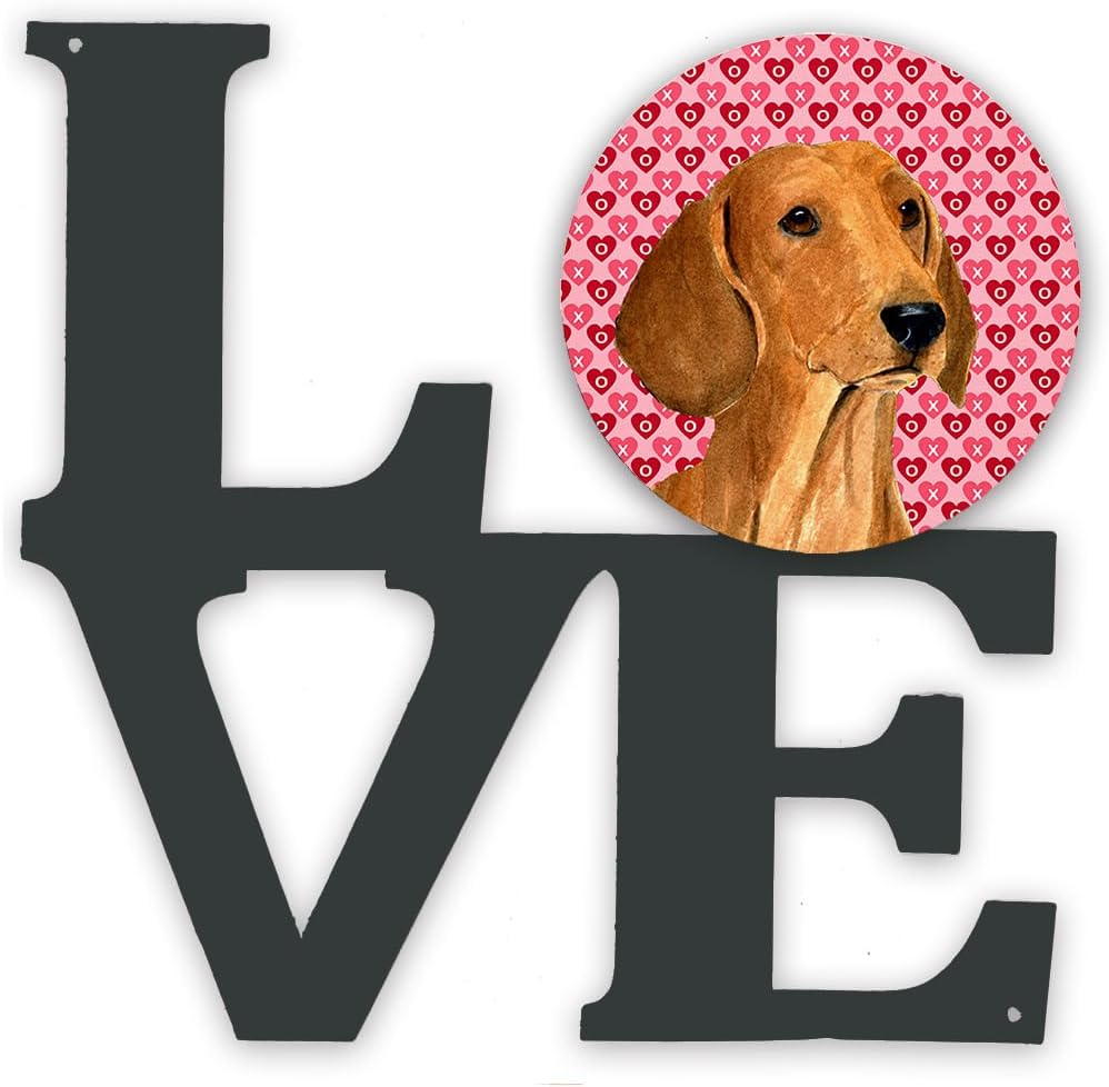 Caroline's Treasures SS4487WALV Dachshund Hearts Love and Valentine's Day Portrait Metal Wall Artwork LOVE Indoor Outdoor Art Decor Patio, Bathroom, Kitchen Colorful Aluminum and Black Steel Sculpture