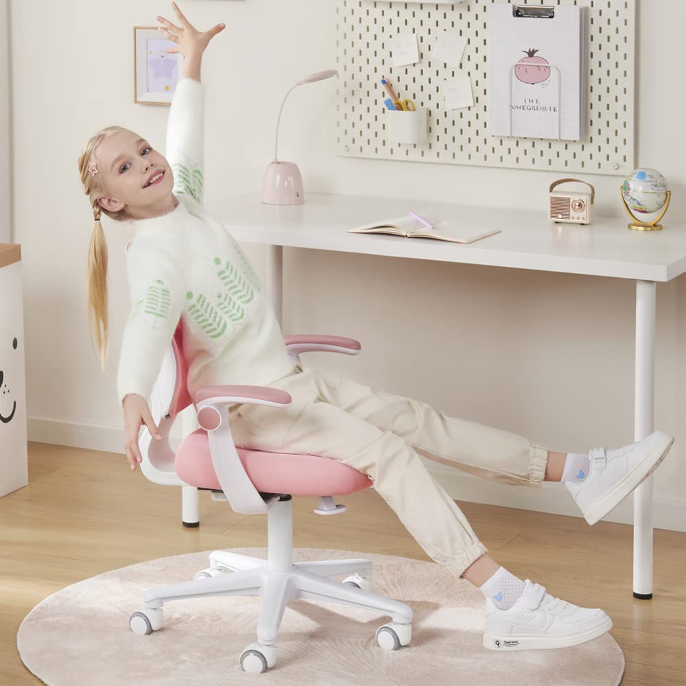 Silla de escritorio para niños, silla de estudio para niños de diseño ergonómico, silla de estudio para niños de 4 a 12 años, color rosa 5