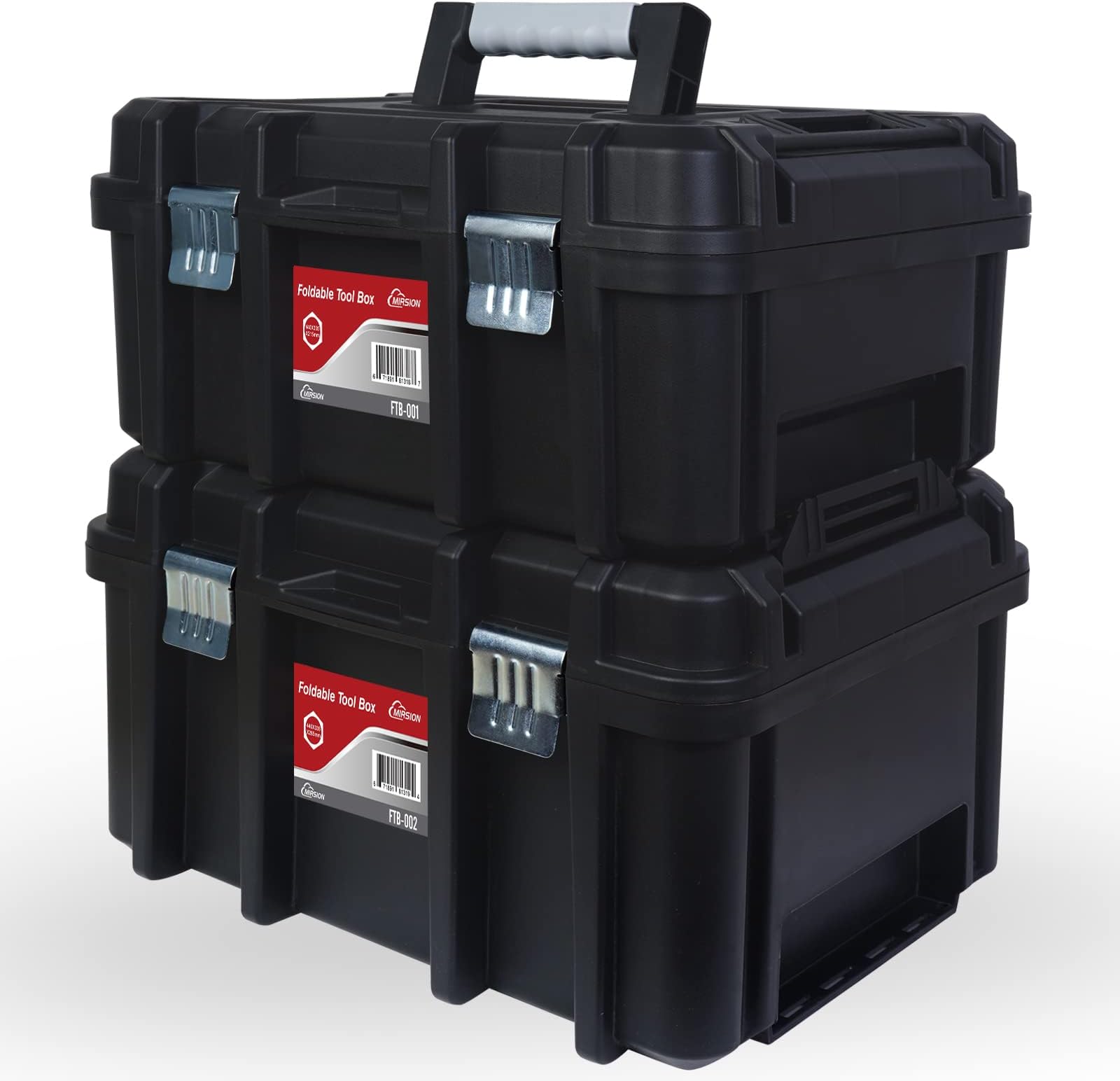 19-inch Tool Box, 2 Pieces Tool Box Organizer with Removable Tray, Multipurpose Stackable Tool Box for Household, Craftsman and Garage, Black