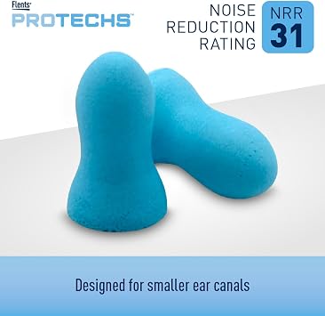 Flents Protechs Real Quiet Foam Ear Plugs for Small Ear Canals, Soft, Comfortable Hearing Protection for Sleep, Work, Travel & Loud Noise, NRR 31, Easy to Use, Blue, 10 Pairs