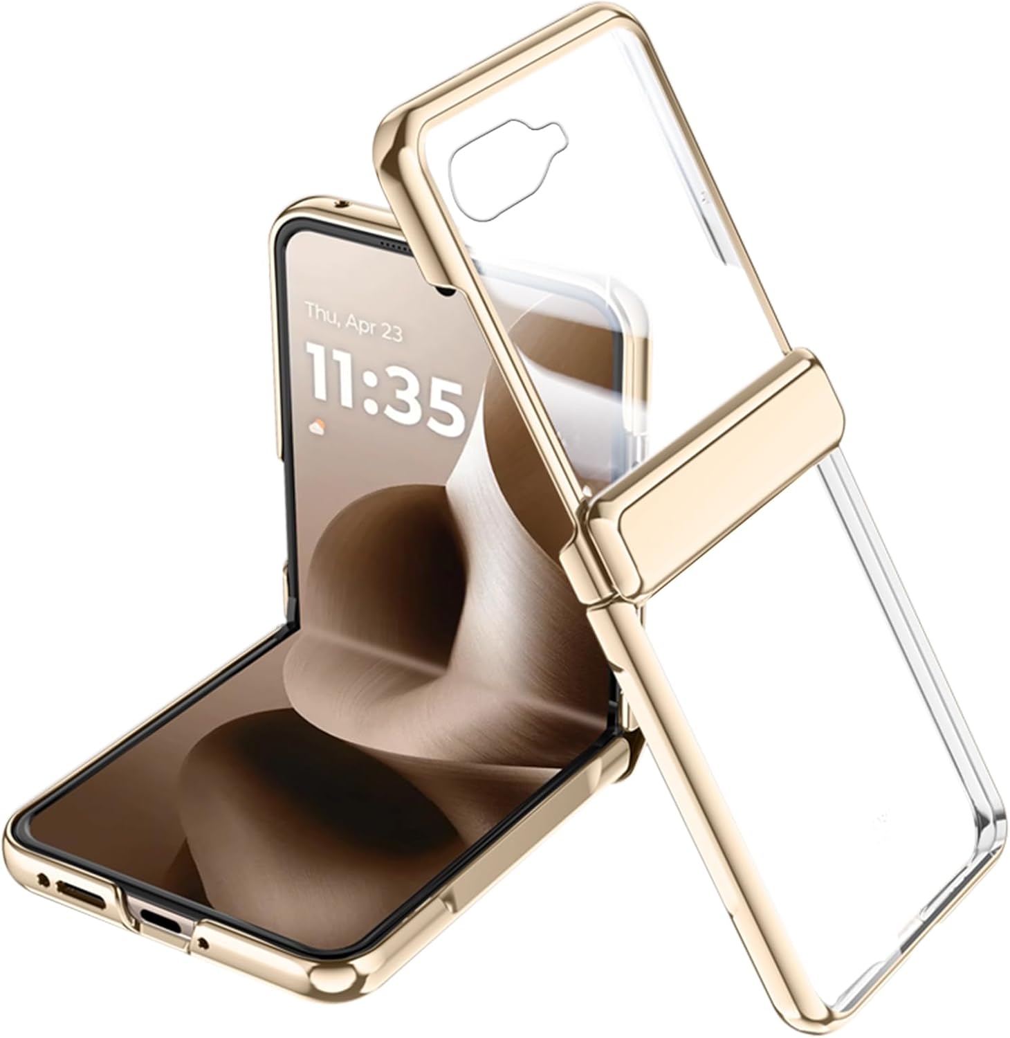 for Motorola Razr 2025 Case with Hinge Protection Cover, Crystal Clear Slim Case with Rear Screen Protector HD Clear Scratch-Resistant Protective Cover for Motorola Razr 60 2025 Gold