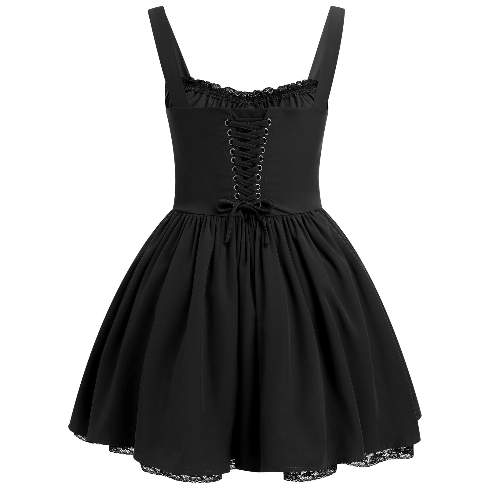 Women's Short Corset Sundress Boho Mini Dress Sleeveless Backless Low Cut Lace Dress Summer: Small Black