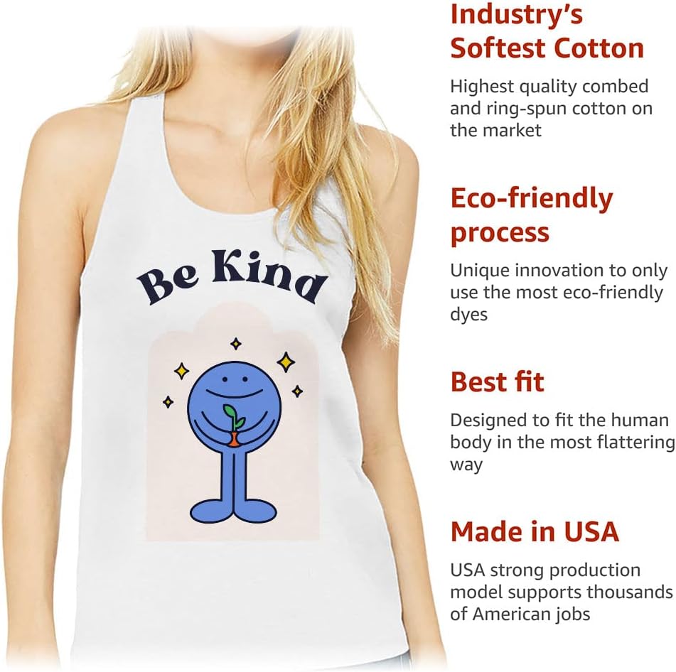 Be Kind Cartoon Women's Racerback Tank - Cute Tank Top - Graphic Workout Tank