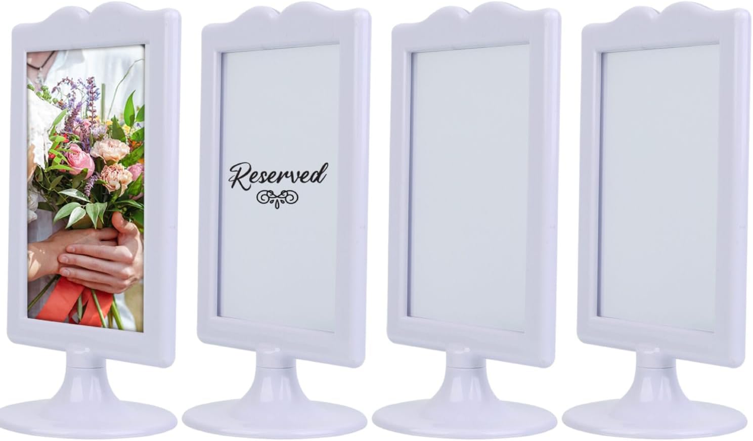 ALBEN Elegant Double Sided Standing Picture Frames - (White, 4 count) 4x6 Inch Pedestal Photo Frame with Inserts and Base - 2 Sided Frame for Vertical Display