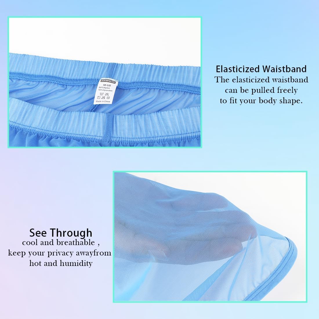 Mens Sexy Shorts Transparent Boxer Briefs Underwear Ultra Thin Split Side Mesh See Through Underpants