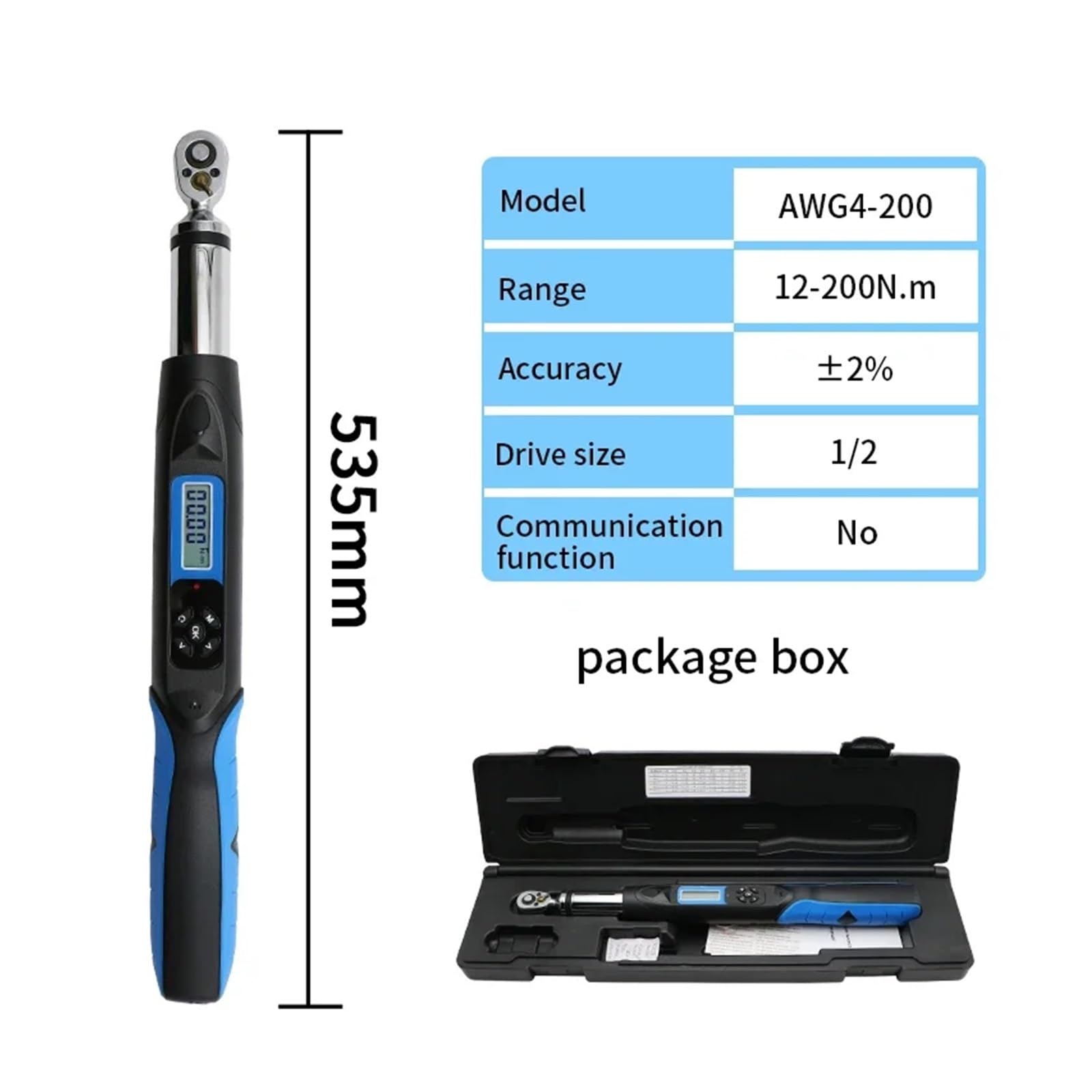 Chiave dinamometrica Chiave dinamometrica Elettronica Regolabile con Chiave dinamometrica Digitale da 1/2" con cicalino e Flash LED ± 2% ad Alta precisione (Color : AWG4-200)