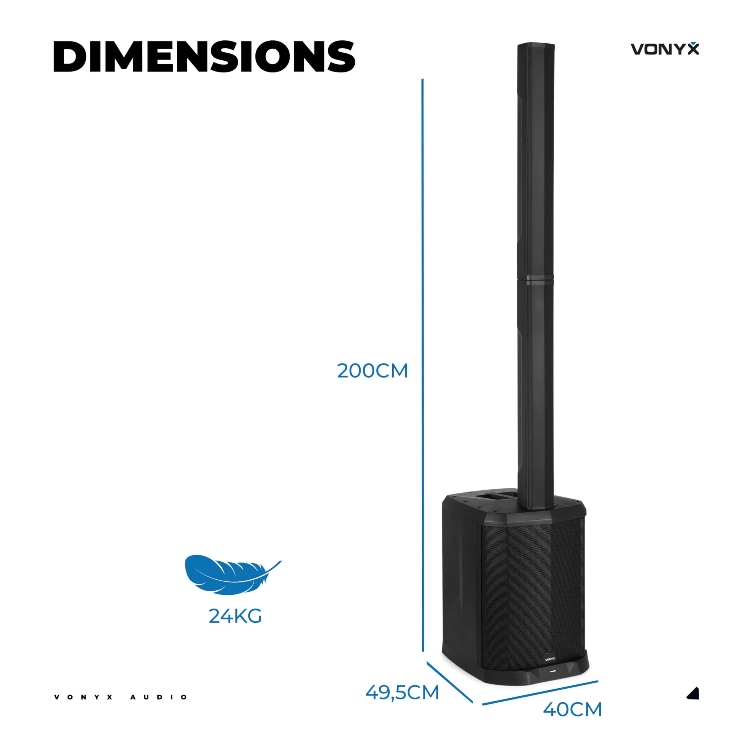 VONYX VX822 Enceinte Colonne Active 1800W avec Bluetooth et TWS, Caisson 12" et 8 Haut-Parleurs 3", DSP avec Préréglages, Entrées XLR Jack RCA, Écran LCD, Idéale pour DJ, Karaoké et Événements