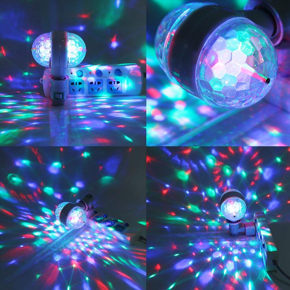Luz de Escenario, E27 RGB LED Disco Luces de Escenario Bombilla de Bola Lámpara de Efecto de Fiesta giratoria de 2 Cabezales Luces de Hadas RGB LED Luz de Escenario(Enchufe de 220V UE)