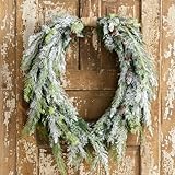 Suncalla Christmas Snowy Norfolk Wreath 16 Inch Christmas Kitchen Cabinet Wreath Vintage Snow Flocked Pine Cones Wreaths for Xmas Decor Door Cabinet Window Mantle Wall Outdoor Indoor