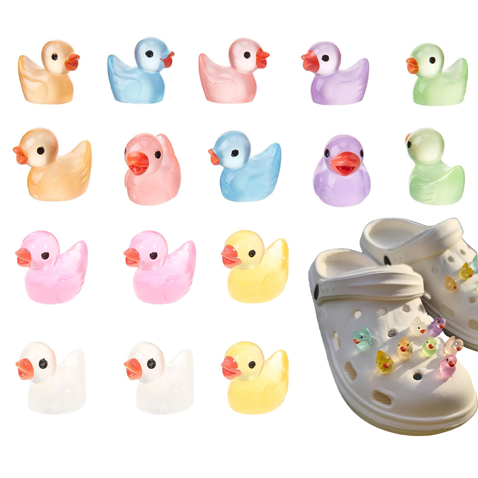 16Pcs Duck Croc Charms,Adults Shoes Charm Accessory Ducks Charma,Resin Easy to Durable Cute Decorations,Funny and Colourful Kids Clogs Making Animal Shoes Clips,for Girls Boys Crocs Accessories Shoe