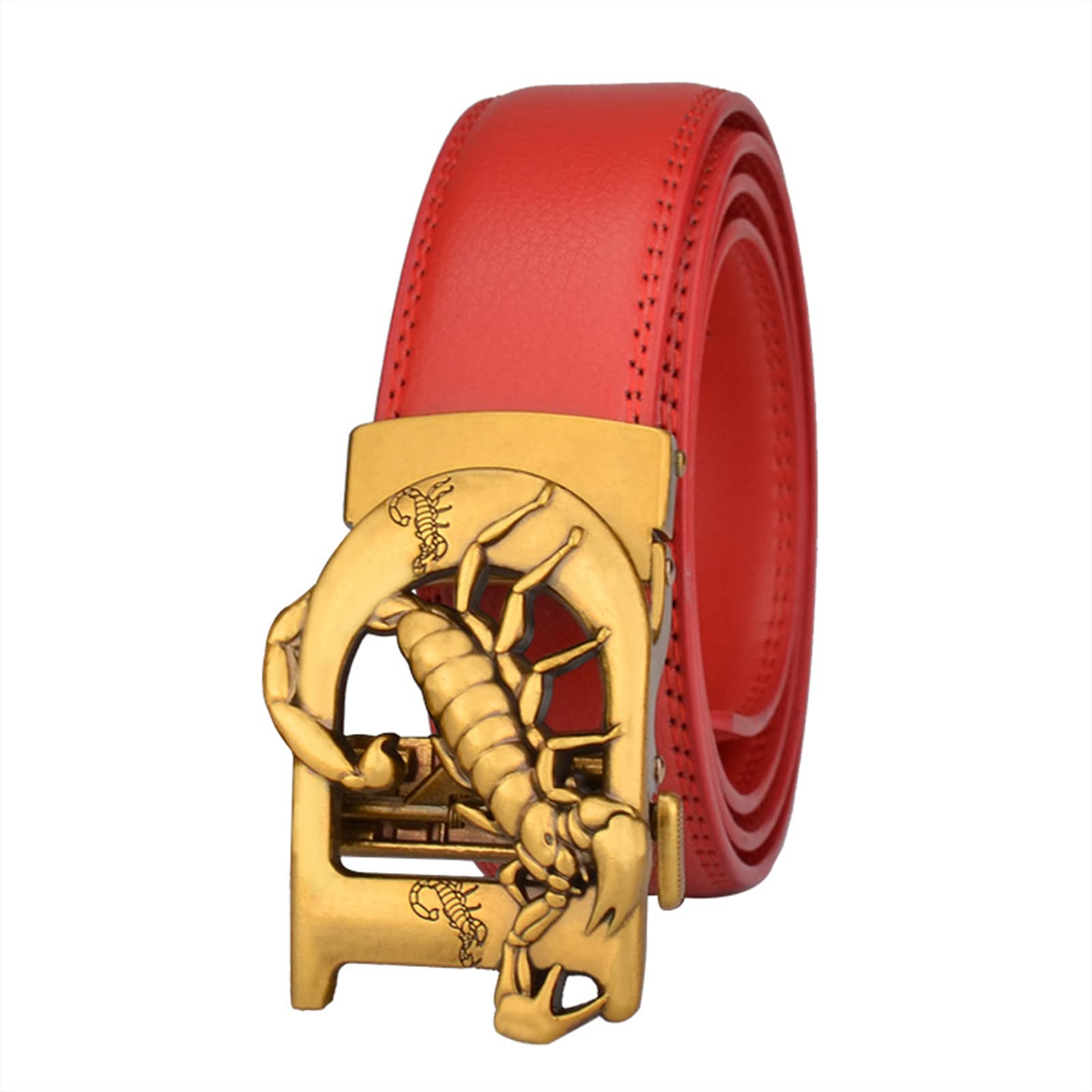 BDAYEK Men's Belt Men'S Belt Self-Sliding Ratchet With Engraved Letter D And Motif Handmade Western Cowboy Red 120Cm