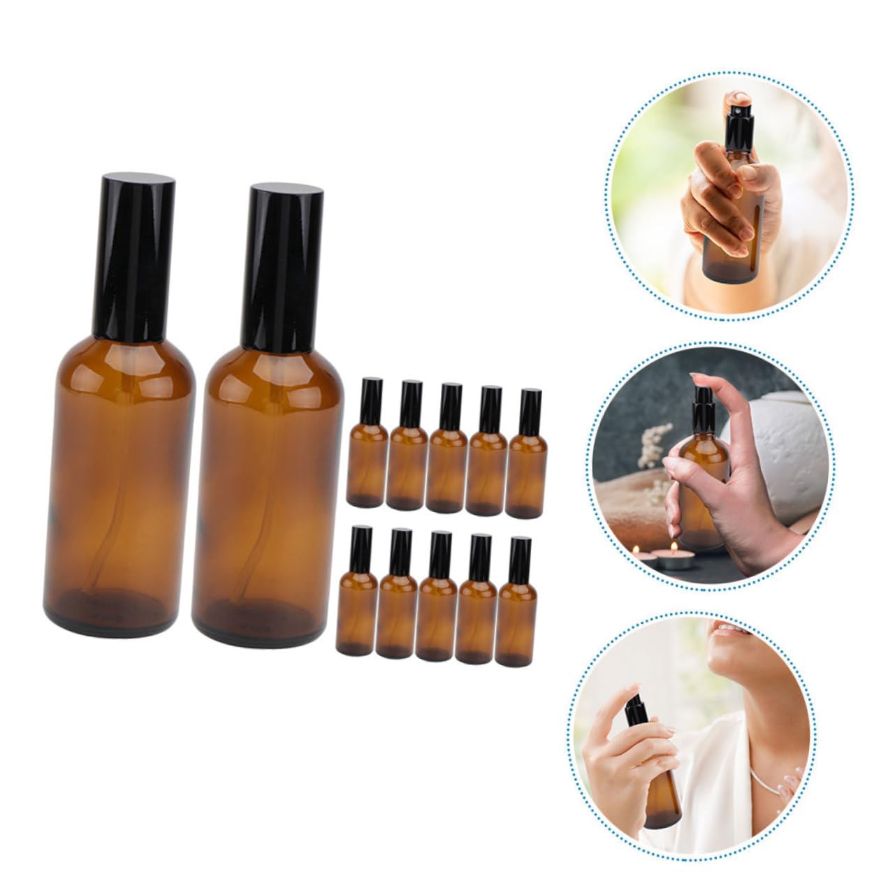 FRCOLOR Set 12 Pezzi Flaconi Spray da Viaggio in Vetro Ambrato 30ml, Design a Perdita Zero e Resistente per Olio Essenziale, per Viaggi e Uso Quotidiano