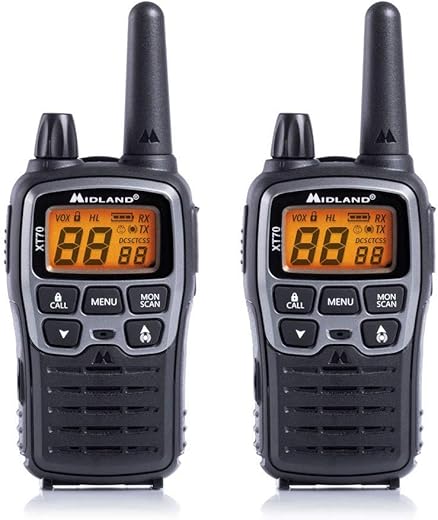 Midland C1180 XT70 - Professional Dual Band Walkie Talkie with Quick Charge - Grey - Format 69 LPD and 24 PMR446, 12 km Range, 38 Tones, 83 Codes - Set of 2 Transceivers